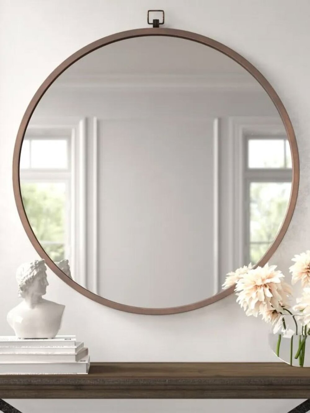 Joss & Main Beveled Circular Cast Iron Accent Mirror in Bronze Color